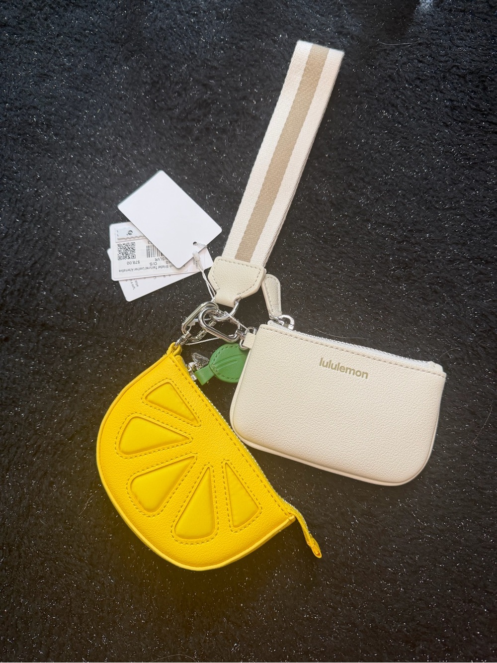 Lululemon Double Pouch Keychain - Cream & Lemon Yellow